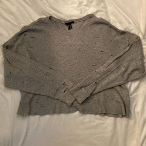 Forever 21 Distressed Gray Crop Long Sleeve Top